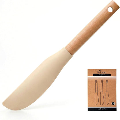 10.7" Long Silicone Jar Spatula with Natural Beechwood Handle, Flexible Deep Jar Scraper & Blender Spatula, Removable Soft Contour Head for Sourdough Starter Crocks, Peanut Butter or Jams