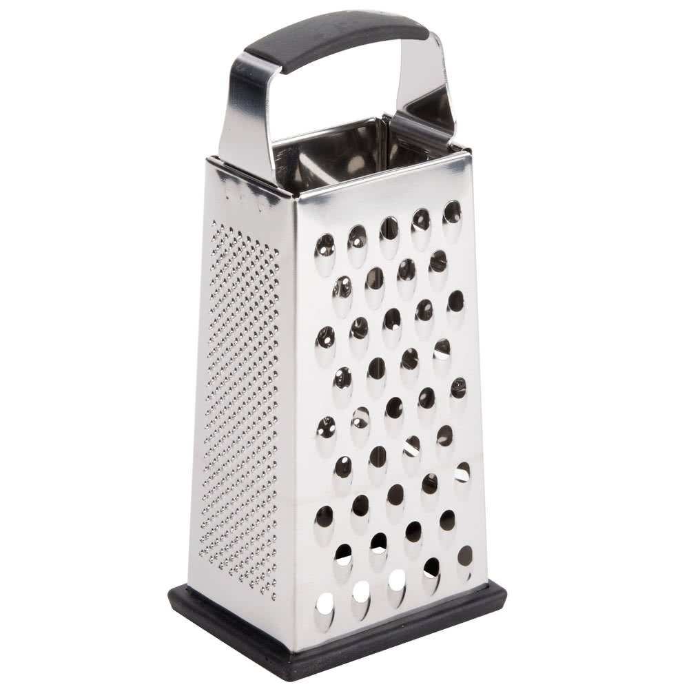 SG205BH, Cash & Carry Back Of The House Box Grater, Large 9" Size, 4-Sided Tapered Design, Anti-Slip Base, Dishwasher Safe, Stainless Steel, Ideal for Shredding Veggies and Grating Cheese