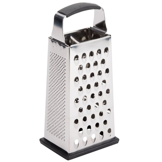 SG205BH, Cash & Carry Back Of The House Box Grater, Large 9" Size, 4-Sided Tapered Design, Anti-Slip Base, Dishwasher Safe, Stainless Steel, Ideal for Shredding Veggies and Grating Cheese