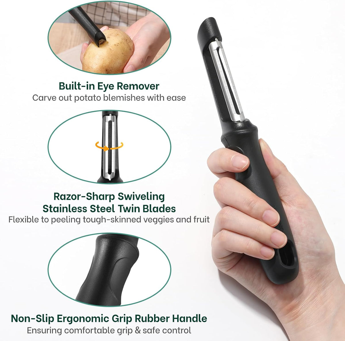 Swivel Vegetable Peeler, Premium Smooth Peeling Potato Peeler, Black