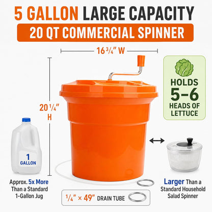 5 Gallon Commercial Salad Spinner, Large Manual Lettuce Dryer