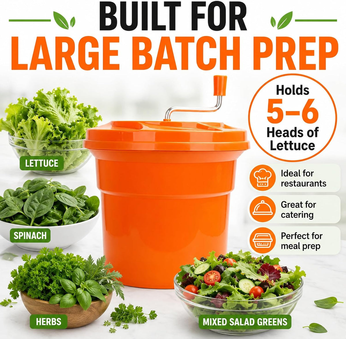 5 Gallon Commercial Salad Spinner, Large Manual Lettuce Dryer