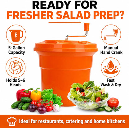 5 Gallon Commercial Salad Spinner, Large Manual Lettuce Dryer