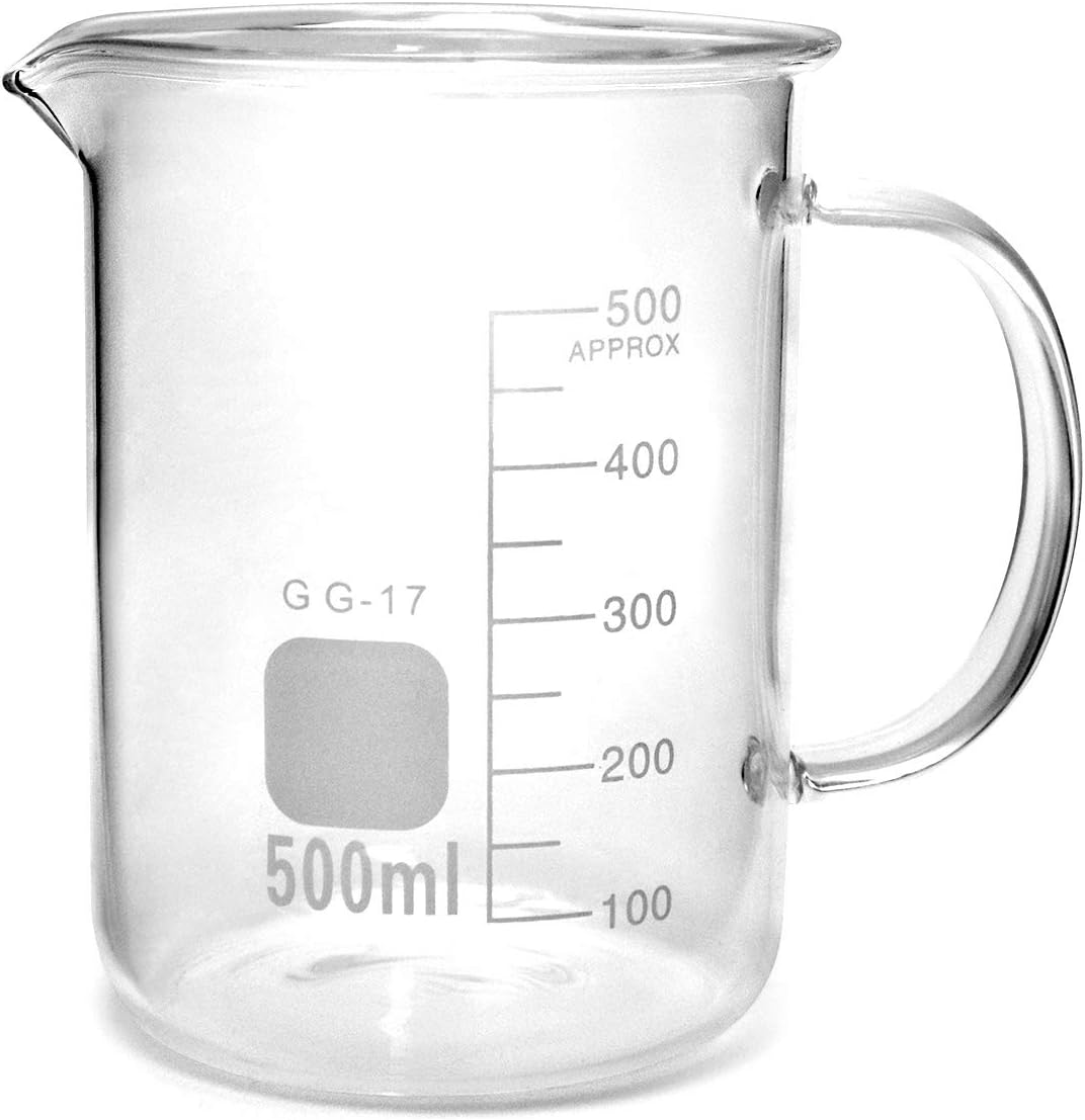 500ml Beaker Mug with Handle, Borosilicate Glass Measuring Cup
