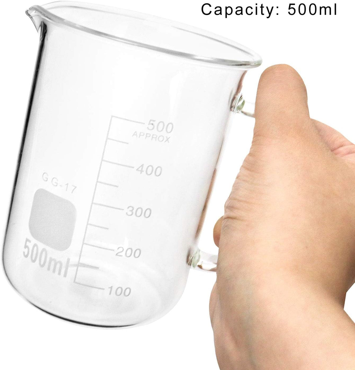 500ml Beaker Mug with Handle, Borosilicate Glass Measuring Cup