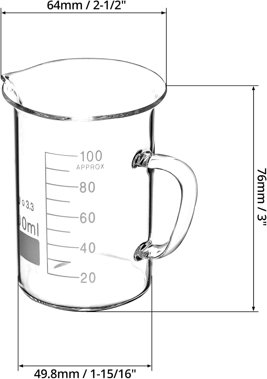 500ml Beaker Mug with Handle, Borosilicate Glass Measuring Cup