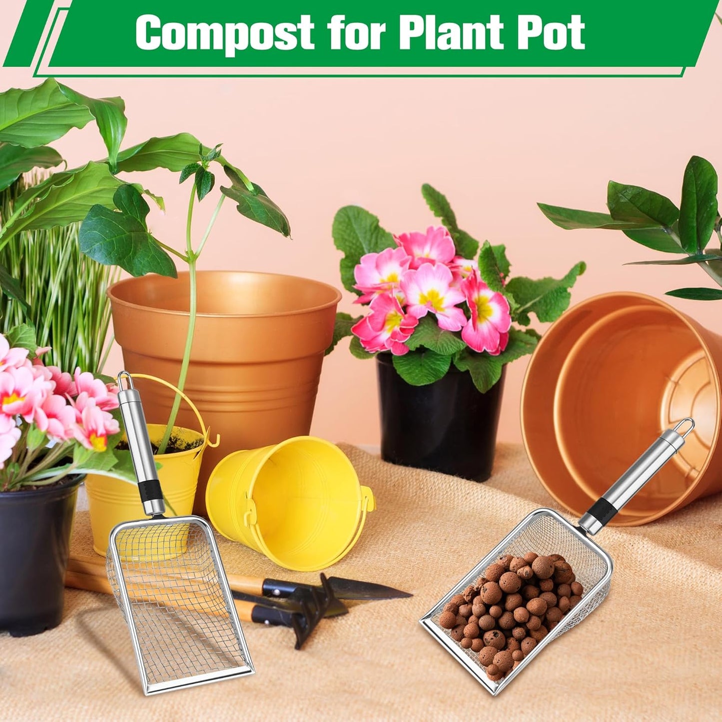 2P Soil Sifter for Gardening, Sand Soil Compost Sieve for Rocks | with Handle (0.2/ 0.1 in Mesh)