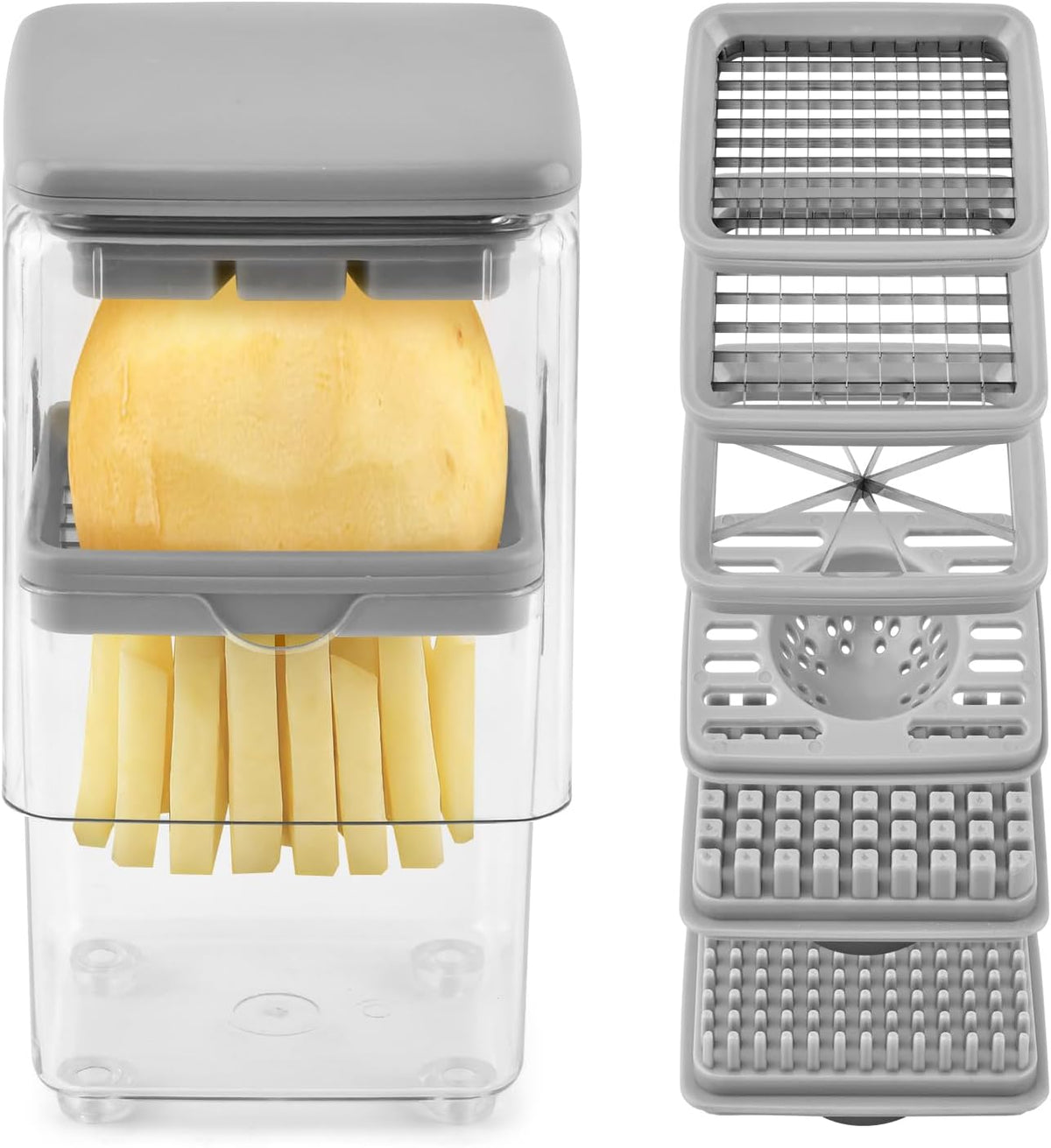 French Fry Cutter, Potato Cutter Fruit Slicer w/ 3 Blades, 1 Juicing Mold
