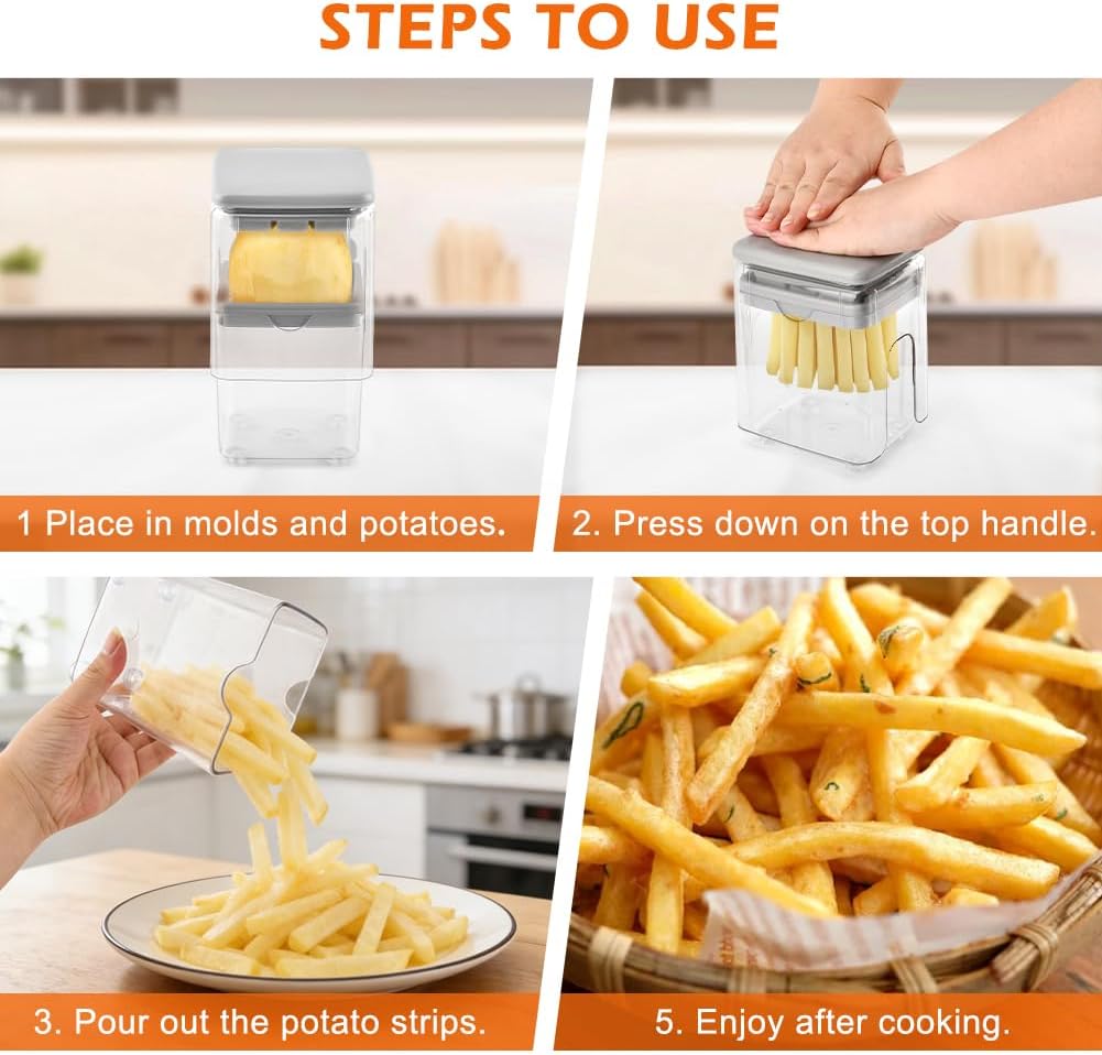 French Fry Cutter, Potato Cutter Fruit Slicer w/ 3 Blades, 1 Juicing Mold