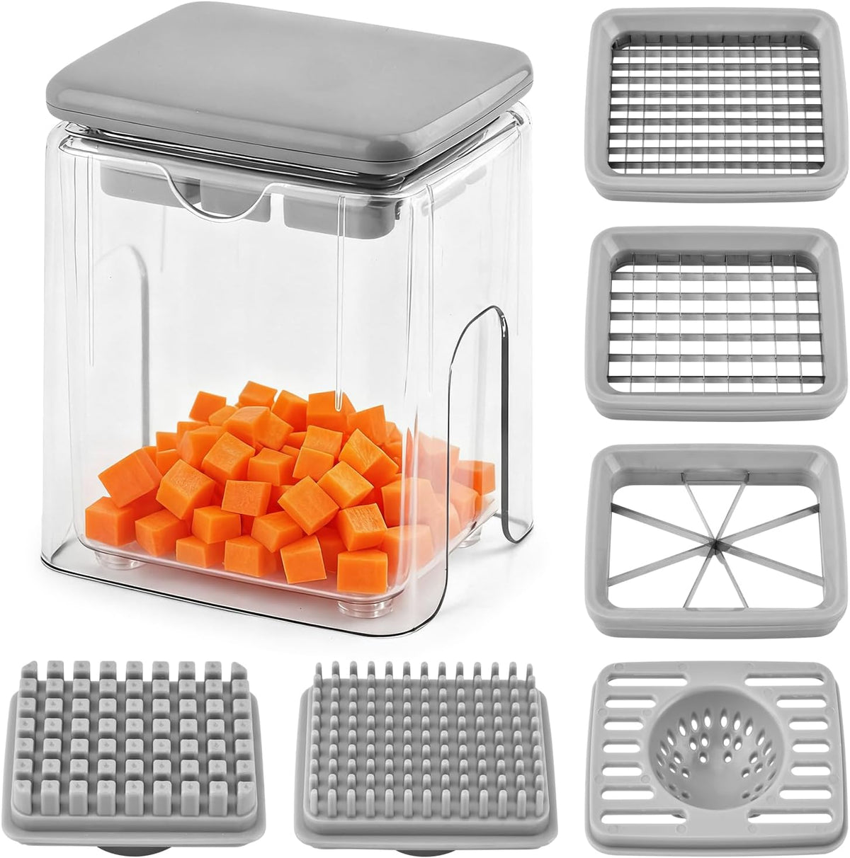 French Fry Cutter, Potato Cutter Fruit Slicer w/ 3 Blades, 1 Juicing Mold