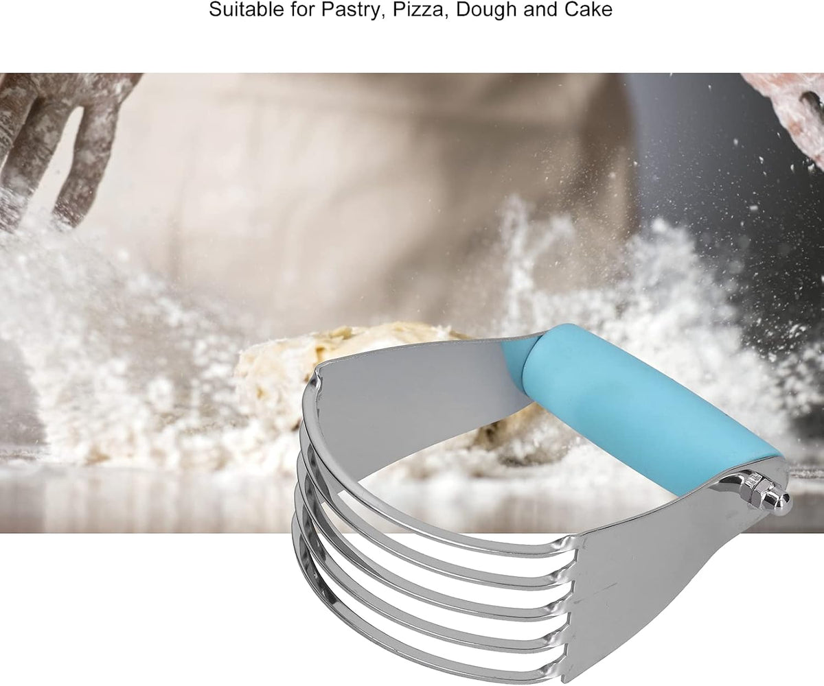 Stainless Steel Dough Blender Pastry Cutter, Pastry Blender and Dough Cutter with 5 Blades for Baking (Wood Color)