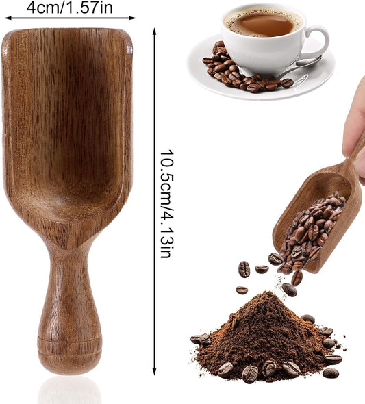 2pcs Mini Acacia Wood Coffee Spoons, Multipurpose Tablespoon Scoops Small Wooden Measuring Spoons Kitchen Tool for Jars Canisters Containers Ground Coffee Bean Sugar Spices