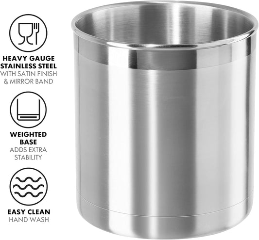 Stainless Steel Jumbo Utensil Holder - 7" Utensil Caddy, Weighted Base for Stability - Extra Large Utensil Crock and Countertop Utensil Organizer, Stainless Steel