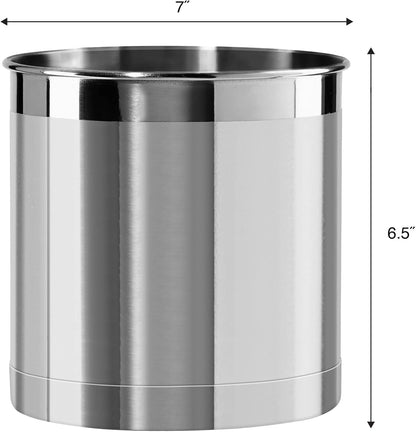 Stainless Steel Jumbo Utensil Holder - 7" Utensil Caddy, Weighted Base for Stability - Extra Large Utensil Crock and Countertop Utensil Organizer, Stainless Steel