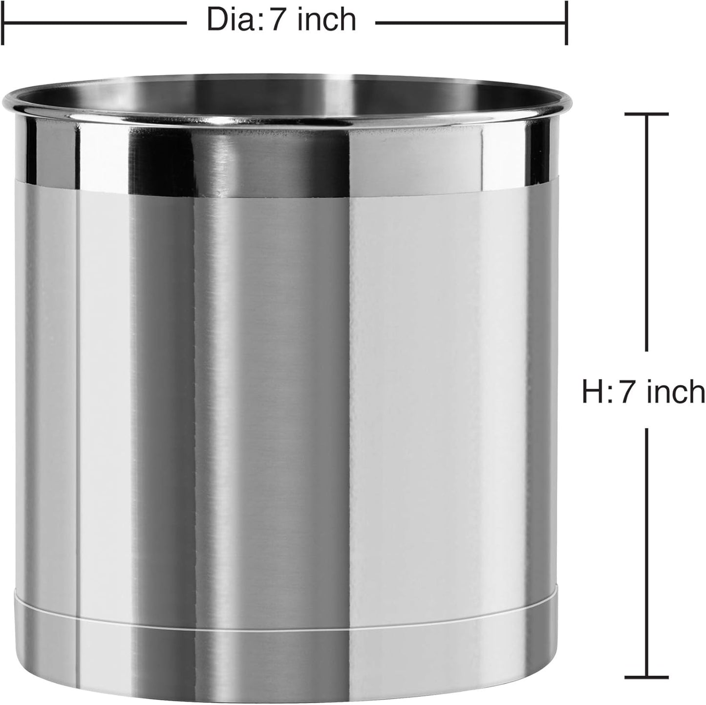 Stainless Steel Jumbo Utensil Holder - 7" Utensil Caddy, Weighted Base for Stability - Extra Large Utensil Crock and Countertop Utensil Organizer, Stainless Steel