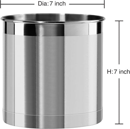 Stainless Steel Jumbo Utensil Holder - 7" Utensil Caddy, Weighted Base for Stability - Extra Large Utensil Crock and Countertop Utensil Organizer, Stainless Steel