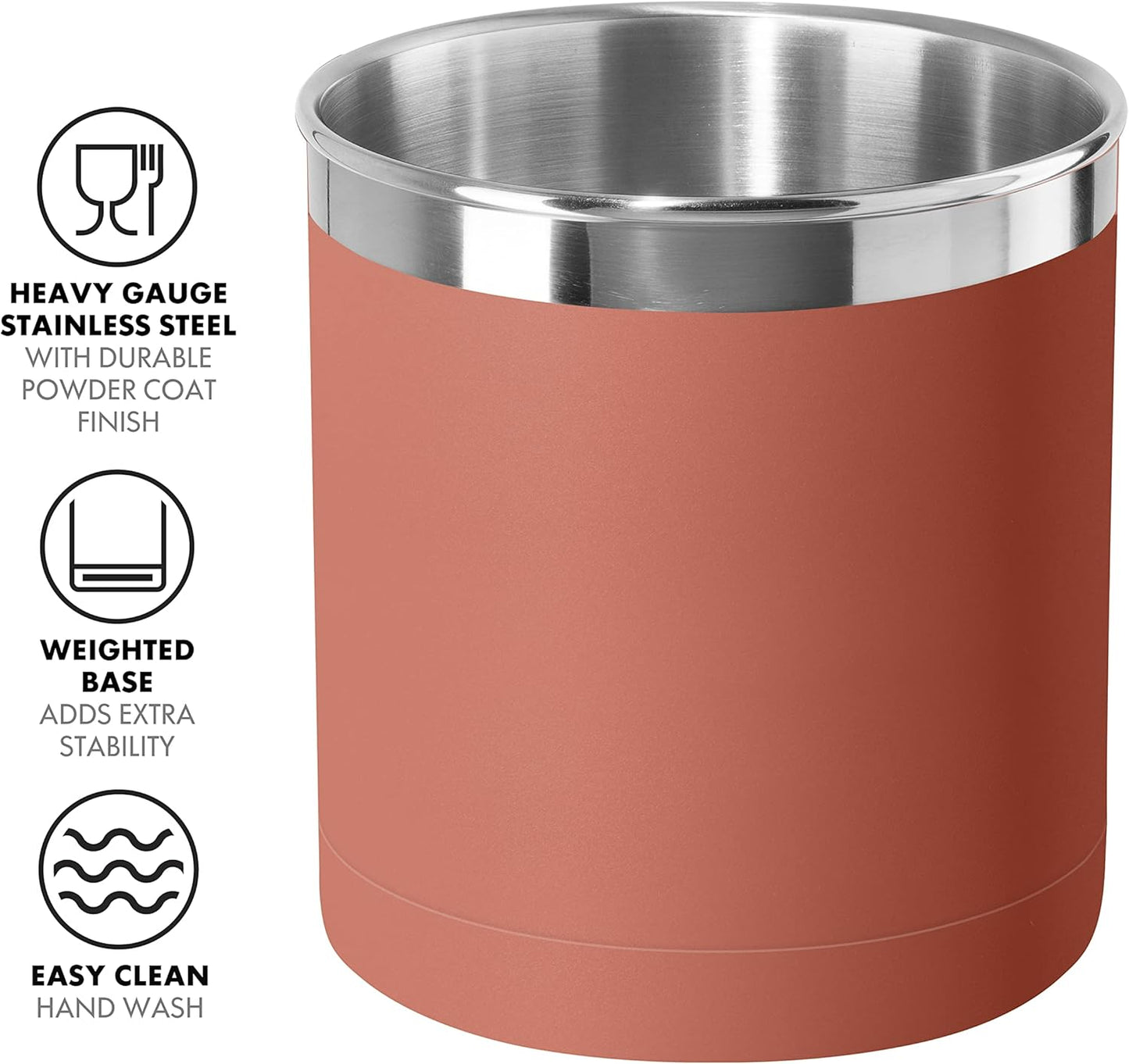 Stainless Steel Jumbo Utensil Holder - 7" Utensil Caddy, Weighted Base for Stability - Extra Large Utensil Crock and Countertop Utensil Organizer, Stainless Steel