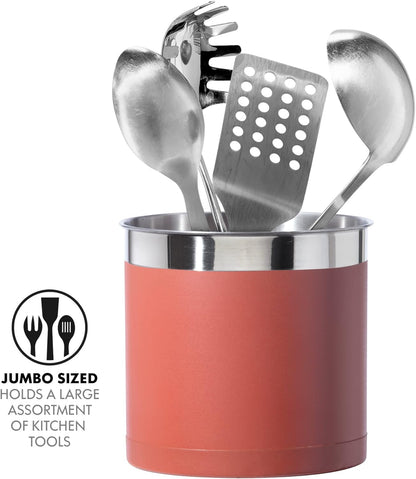 Stainless Steel Jumbo Utensil Holder - 7" Utensil Caddy, Weighted Base for Stability - Extra Large Utensil Crock and Countertop Utensil Organizer, Stainless Steel