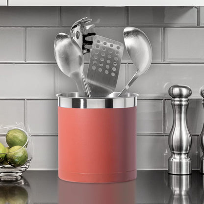 Stainless Steel Jumbo Utensil Holder - 7" Utensil Caddy, Weighted Base for Stability - Extra Large Utensil Crock and Countertop Utensil Organizer, Stainless Steel