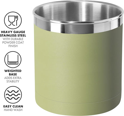Stainless Steel Jumbo Utensil Holder - 7" Utensil Caddy, Weighted Base for Stability - Extra Large Utensil Crock and Countertop Utensil Organizer, Stainless Steel