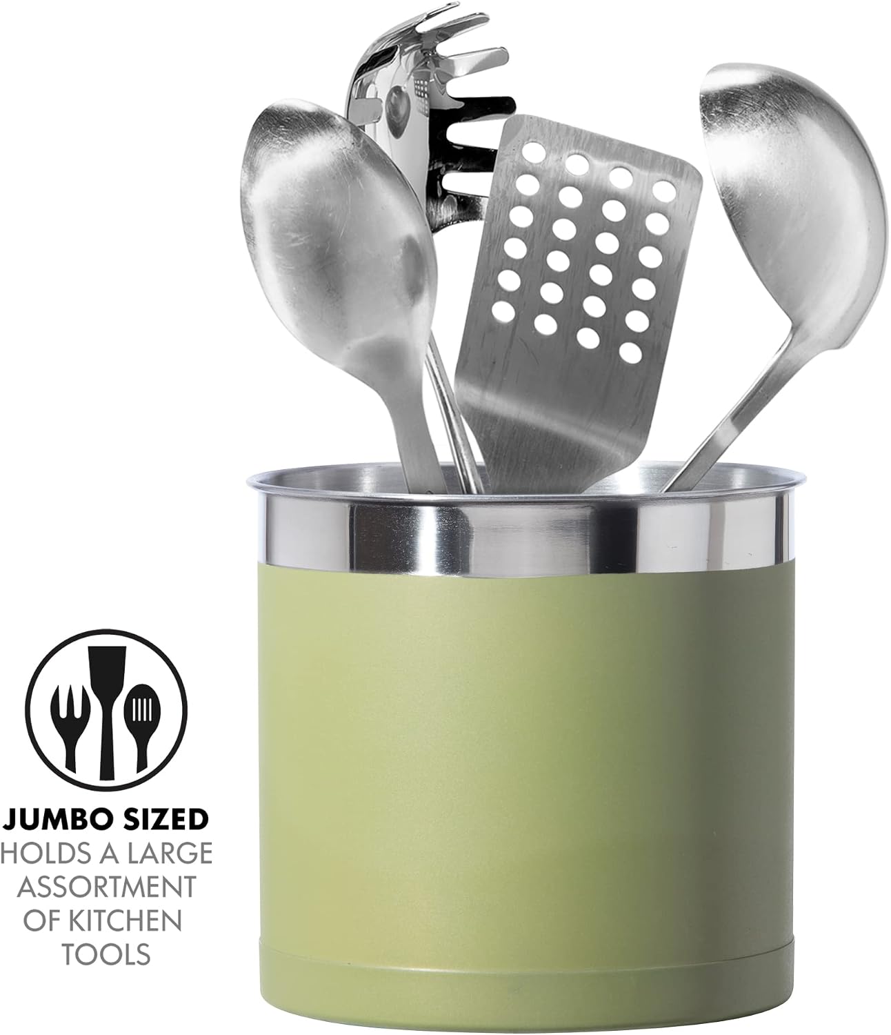Stainless Steel Jumbo Utensil Holder - 7" Utensil Caddy, Weighted Base for Stability - Extra Large Utensil Crock and Countertop Utensil Organizer, Stainless Steel