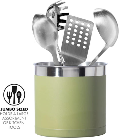 Stainless Steel Jumbo Utensil Holder - 7" Utensil Caddy, Weighted Base for Stability - Extra Large Utensil Crock and Countertop Utensil Organizer, Stainless Steel