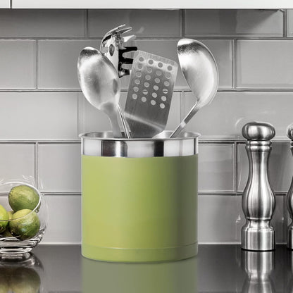 Stainless Steel Jumbo Utensil Holder - 7" Utensil Caddy, Weighted Base for Stability - Extra Large Utensil Crock and Countertop Utensil Organizer, Stainless Steel