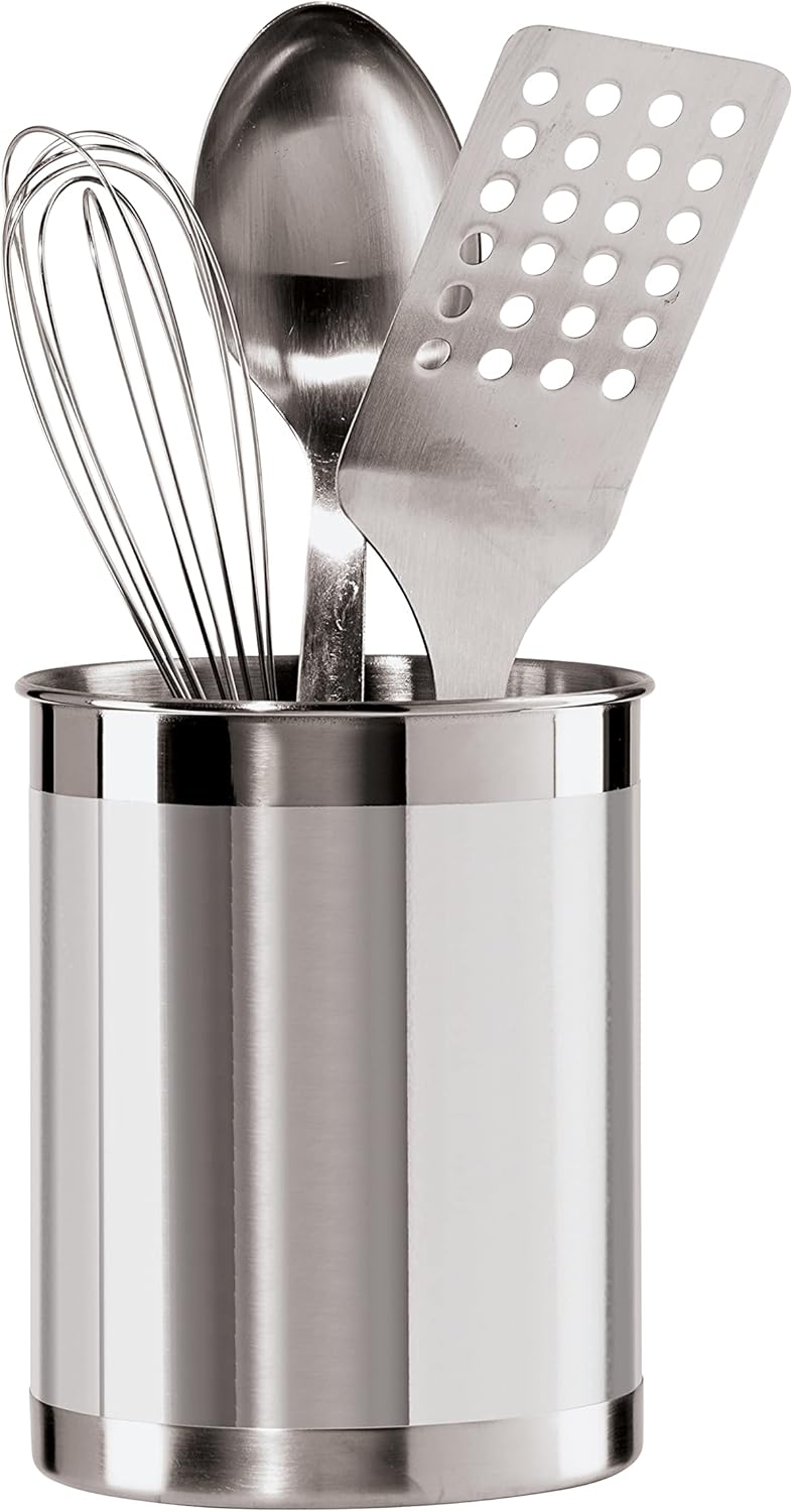 Stainless Steel Jumbo Utensil Holder - 7" Utensil Caddy, Weighted Base for Stability - Extra Large Utensil Crock and Countertop Utensil Organizer, Stainless Steel