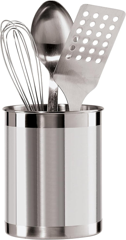 Stainless Steel Jumbo Utensil Holder - 7" Utensil Caddy, Weighted Base for Stability - Extra Large Utensil Crock and Countertop Utensil Organizer, Stainless Steel