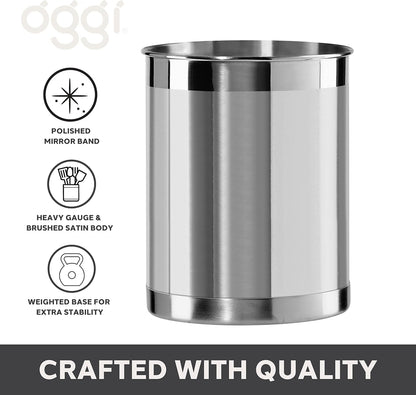 Stainless Steel Jumbo Utensil Holder - 7" Utensil Caddy, Weighted Base for Stability - Extra Large Utensil Crock and Countertop Utensil Organizer, Stainless Steel