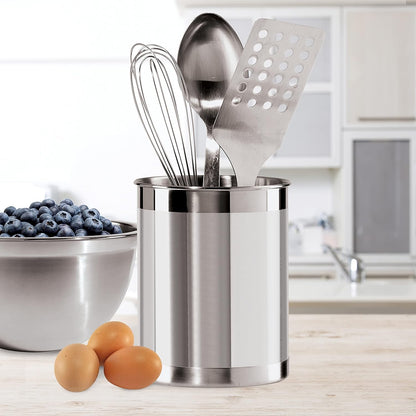 Stainless Steel Jumbo Utensil Holder - 7" Utensil Caddy, Weighted Base for Stability - Extra Large Utensil Crock and Countertop Utensil Organizer, Stainless Steel