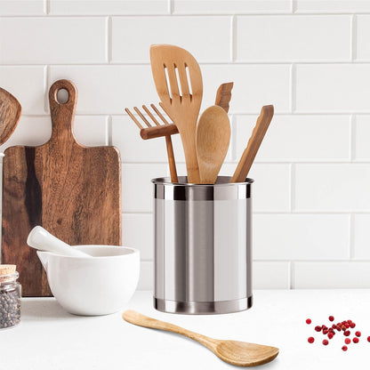Stainless Steel Jumbo Utensil Holder - 7" Utensil Caddy, Weighted Base for Stability - Extra Large Utensil Crock and Countertop Utensil Organizer, Stainless Steel