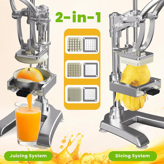 2-in-1 Commercial Manual Juicer & Vegetable Chopper, 3 Blades