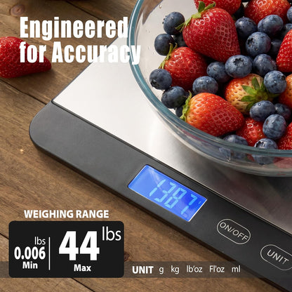Dual Platform Kitchen Scale, Digital Food Scale with Dual Display, Two Scales in One for Heavy and Precise, 33lb/0.01g/0.001oz, Stainless Steel, 7 Units Tare, for Baking, Sourdough, Cooking