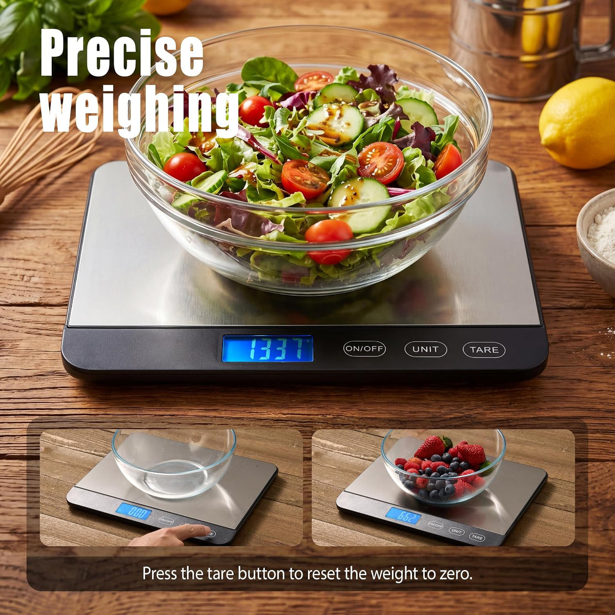 Dual Platform Kitchen Scale, Digital Food Scale with Dual Display, Two Scales in One for Heavy and Precise, 33lb/0.01g/0.001oz, Stainless Steel, 7 Units Tare, for Baking, Sourdough, Cooking
