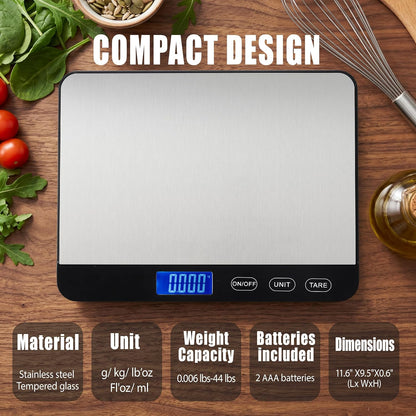 Dual Platform Kitchen Scale, Digital Food Scale with Dual Display, Two Scales in One for Heavy and Precise, 33lb/0.01g/0.001oz, Stainless Steel, 7 Units Tare, for Baking, Sourdough, Cooking