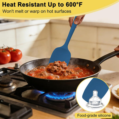 4 Pcs Silicone Spoon Spatula Set, 600°F Heat Resistant (Black)
