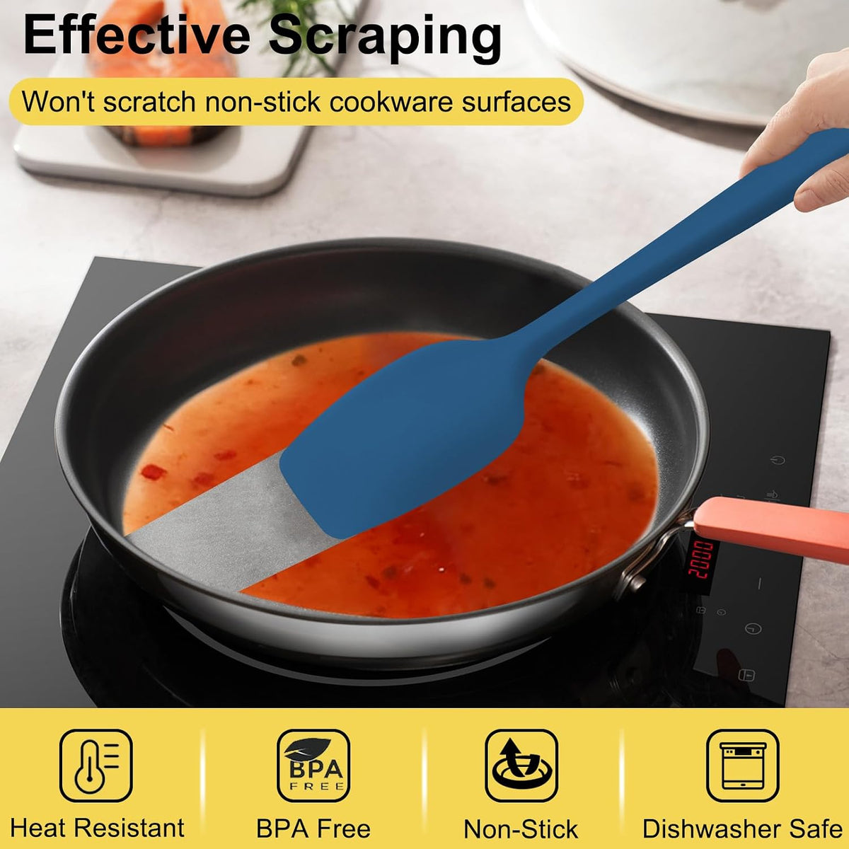 4 Pcs Silicone Spoon Spatula Set, 600°F Heat Resistant (Black)