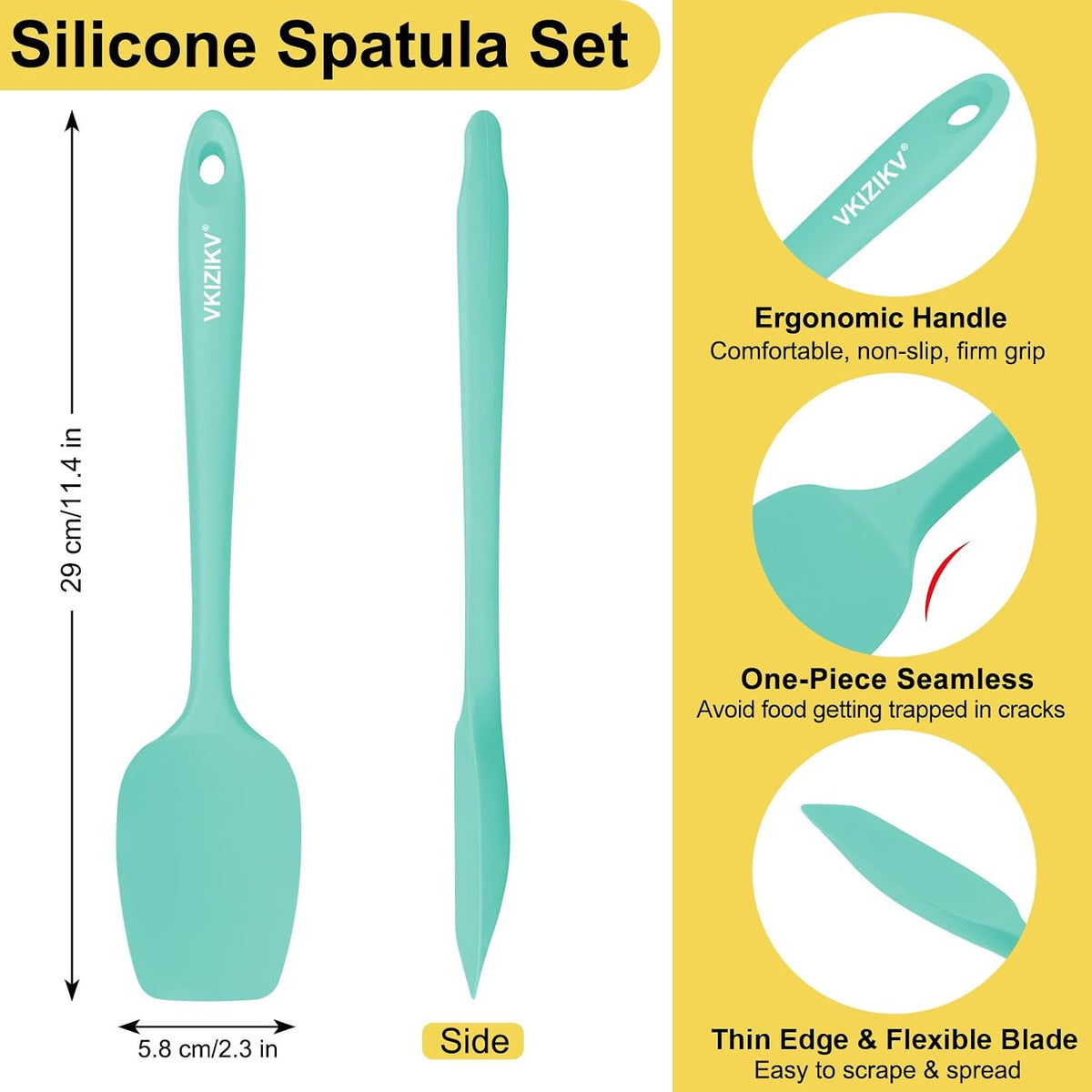 4 Pcs Silicone Spoon Spatula Set, 600°F Heat Resistant (Black)