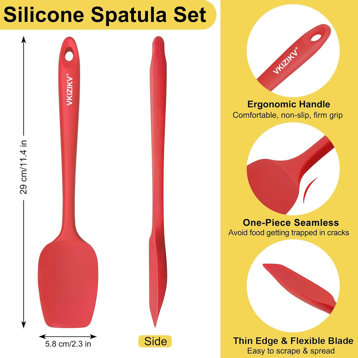 4 Pcs Silicone Spoon Spatula Set, 600°F Heat Resistant (Black)