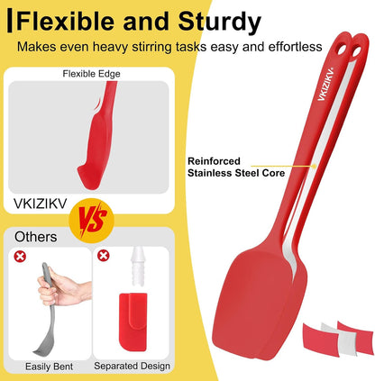 4 Pcs Silicone Spoon Spatula Set, 600°F Heat Resistant (Black)