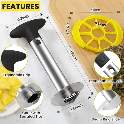 Pineapple Corer and Slicer Tool with Sharp Serrated Tips, Black