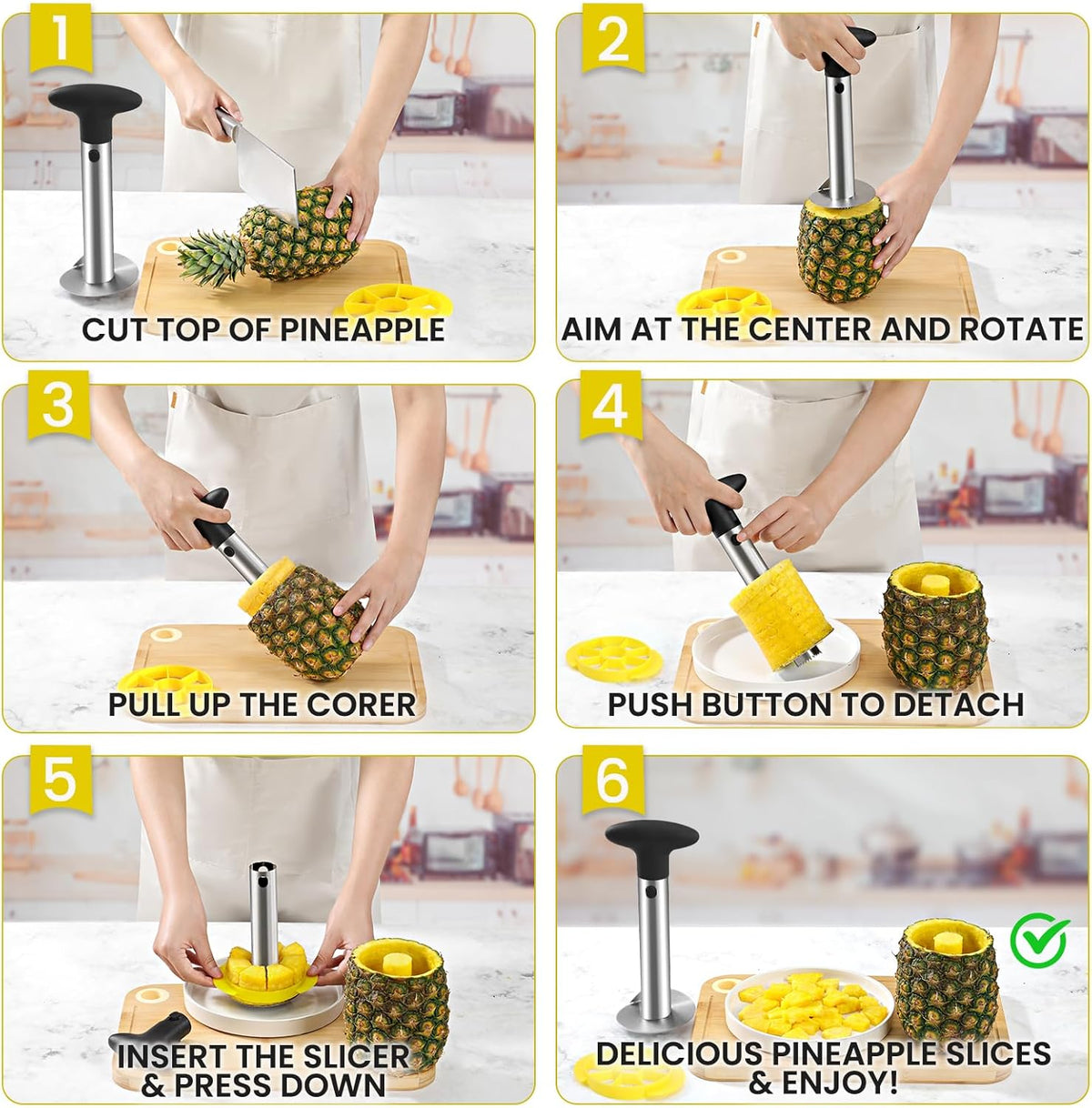 Pineapple Corer and Slicer Tool with Sharp Serrated Tips, Black