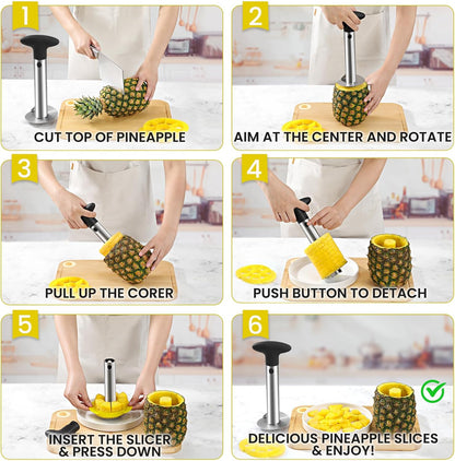 Pineapple Corer and Slicer Tool with Sharp Serrated Tips, Black