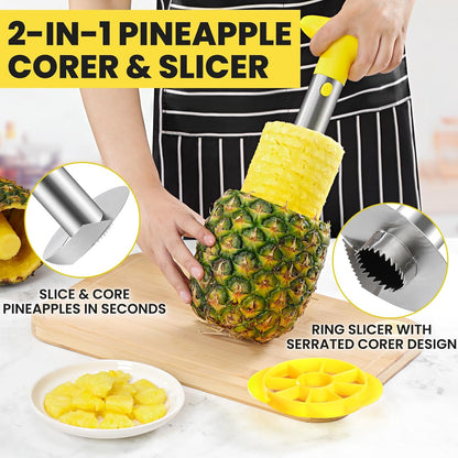 Pineapple Corer and Slicer Tool with Sharp Serrated Tips, Black