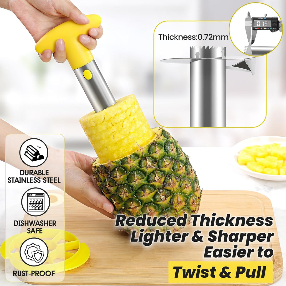 Pineapple Corer and Slicer Tool with Sharp Serrated Tips, Black