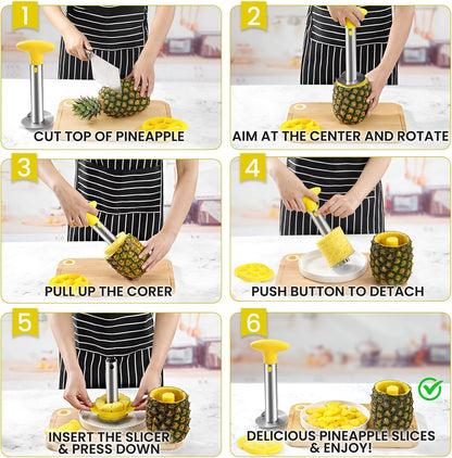 Pineapple Corer and Slicer Tool with Sharp Serrated Tips, Black