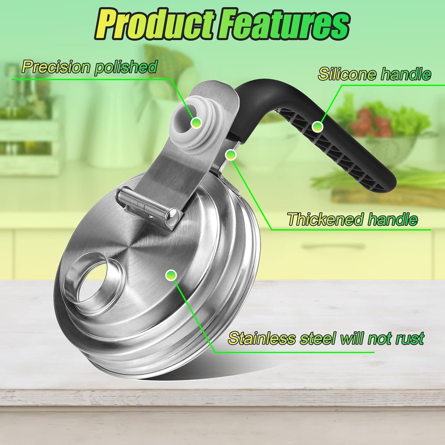 Mason Jar Pour Spout Lid Stainless Steel with Handle, Wide Mouth Pour Spout Flip Cap Lids for Mason Jars, Anticracking Leak Proof Seal Cover Airtight for Drinking Salad Dressing & Food Storing(2PCS)