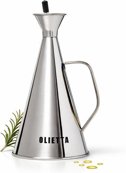 Olive Oil Dispenser Bottle, Stainless Steel Non-Drip Pourer 8.5 fl oz | Food-Grade Oil Bottle, Dishwasher-Safe, Light-Blocking Keeps Oil Fresh, Leakproof Drizzler for Cooking and Vinegar