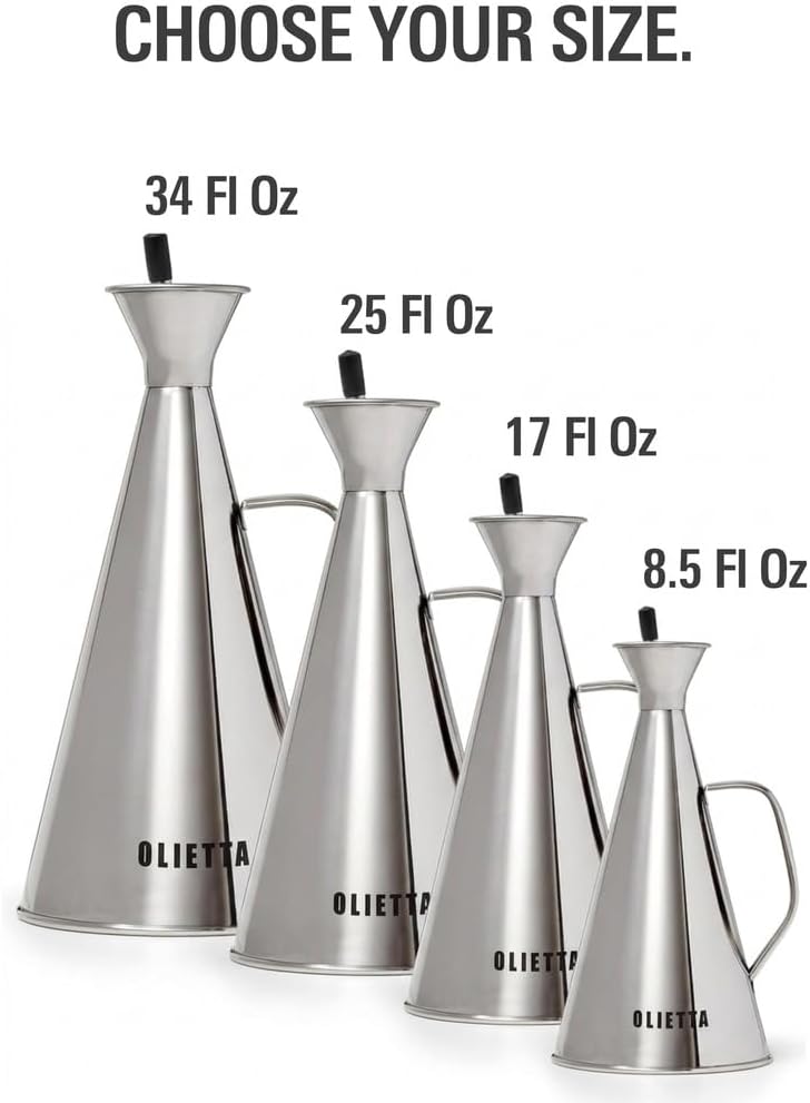 Olive Oil Dispenser Bottle, Stainless Steel Non-Drip Pourer 8.5 fl oz | Food-Grade Oil Bottle, Dishwasher-Safe, Light-Blocking Keeps Oil Fresh, Leakproof Drizzler for Cooking and Vinegar
